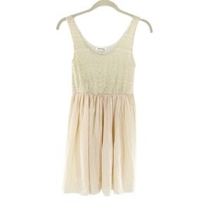 Monteau Los Angeles Cream‎ Lace Pleated Dress Sleeveless Babydoll M Angel Boho
